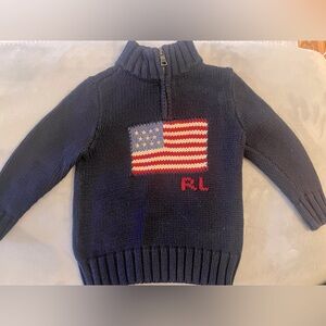 Polo by Ralph Lauren Toddler Flag Zip-Up Sweater - Navy, size 2T